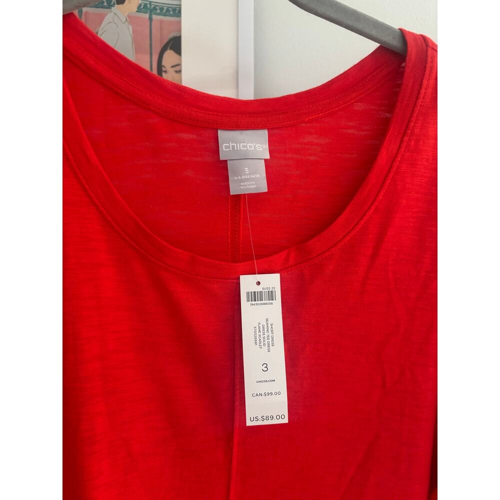 Chico’s Red Midi Dress Size 3 XL 16 18 Cotton Modal Short Sleeve NWT Soft - Picture 3 of 9